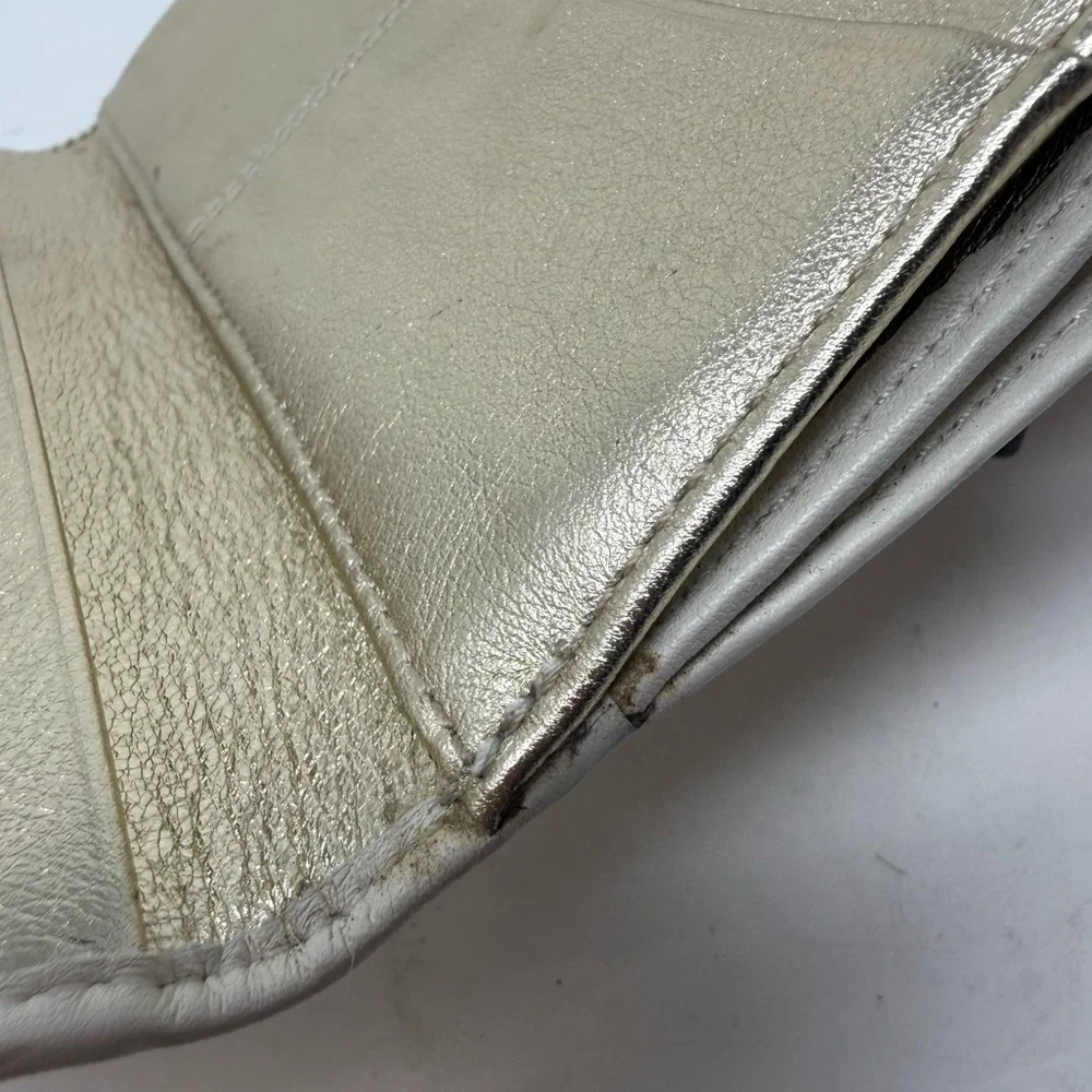 Coach Y2K Soho White with Gold Shimmer Leather Buckle Slim Envelope Wallet